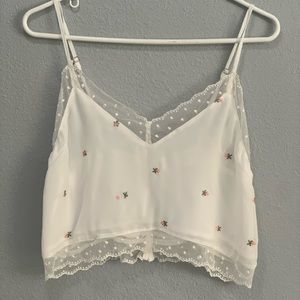 White Floral Top with Lace Trim